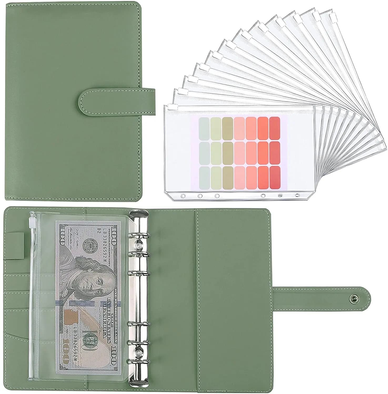 Agenda A6 con 12 Buste Portacontanti, Raccoglitore in Pelle PU Colorata con 12 Tasche A6