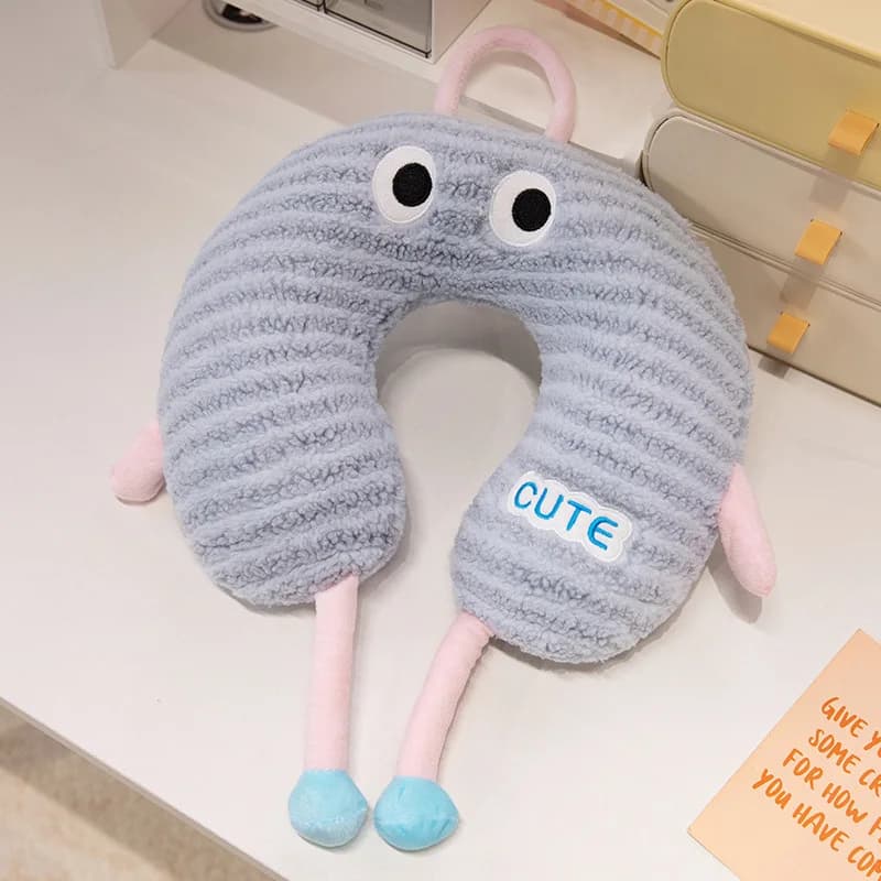 Cuscino per il collo divertente e carino in memory foam con caldo pile di agnello per bambini Cuscino da viaggio a forma di U per aeroplani, strenti, voli lunghi