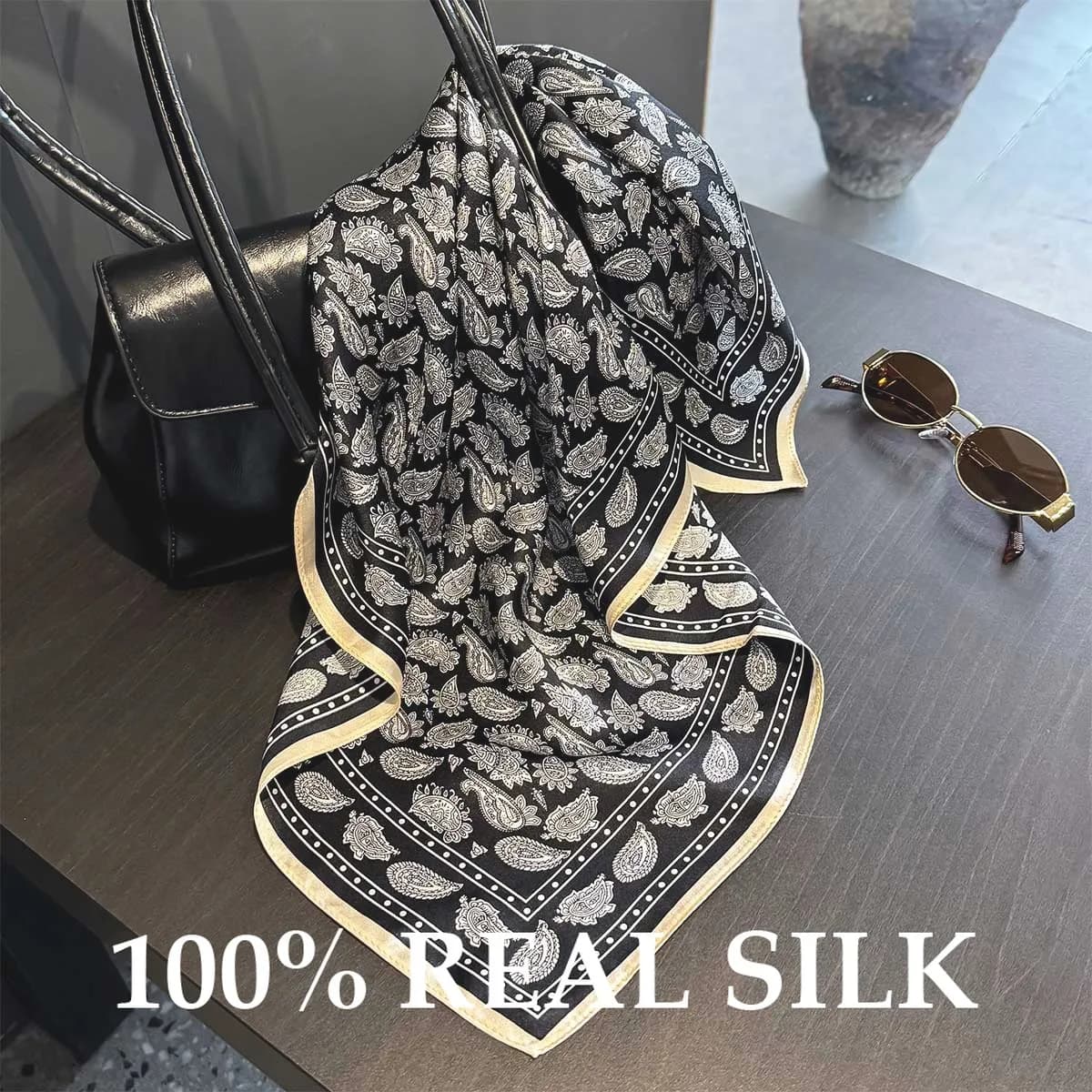 Women's Silk Scarf, Paisley Printing, Solar Protection, Breathable, Square, Bandana, Hijab, Dust Scarf, Bufanda, Echarpe