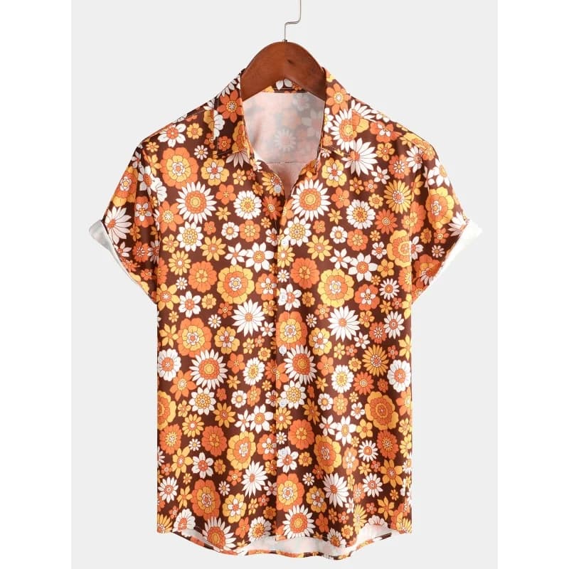 Camicia hawaiana con motivo a cervo a fiori colorati per uomo Camicie Aloha allentate estive con stampa 3D sfumata Camicetta con risvolto Top