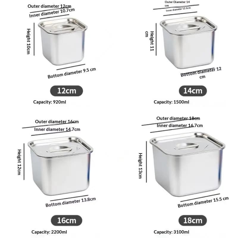 Set di barattoli per condimenti e spezie con coperchio, contenitore in acciaio inossidabile con coperchio, vaschetta per olio da cucina, barattolo quadrato per conservazione.