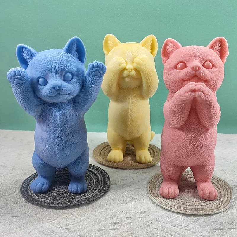 Cute Cat Standing 3D Silicone Candle Prints Large Cat Aromatherapy Flavor Gesso Resin Mould Animal Ice DIY Decorations for Home