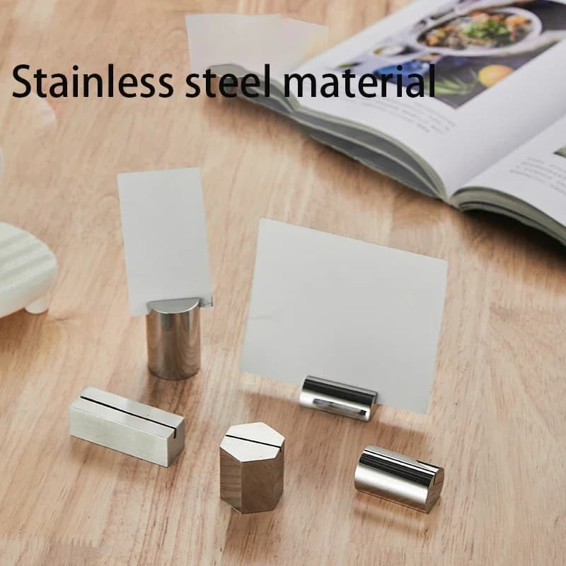 5 pezzi in acciaio inox numero di tavolo nome segnaposto Menu Memo prezzo etichetta etichette di carta matrimonio foto segno Clip espositore