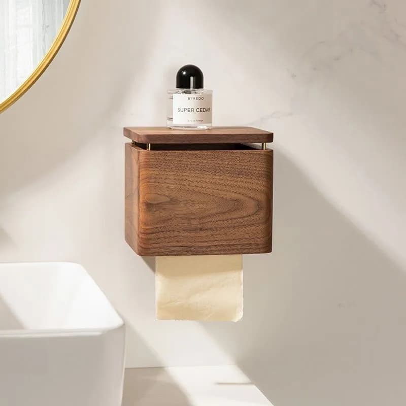 Scatola per carta igienica in noce Scatola per fazzoletti da bagno Scatola per carta per uso domestico non perforata montata a parete Porta carta ZG855