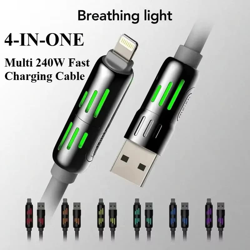 USB driveType C, Lightning-Max 240 W Quick charging and data synchronization MFISH 4 multifunction USB charging cable in 1 for iPhone 16/15, iPad