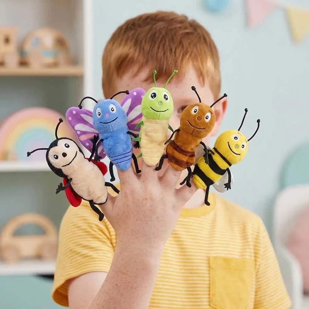 Pupazzi da Dito a Tema Animali per Giochi di Ruolo, Serie Educativa di Insetti per Racconti, Pupazzi Cartone Animato da 9 cm, Farfalle e Api per Spettacoli Didattici