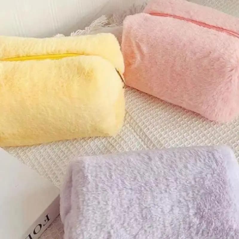 New Plush Makeup Bag For Women Portable Travel Small Cosmetic Bags Solid Color Zipper Toiletry Bag Washing Pouch Storage Bags