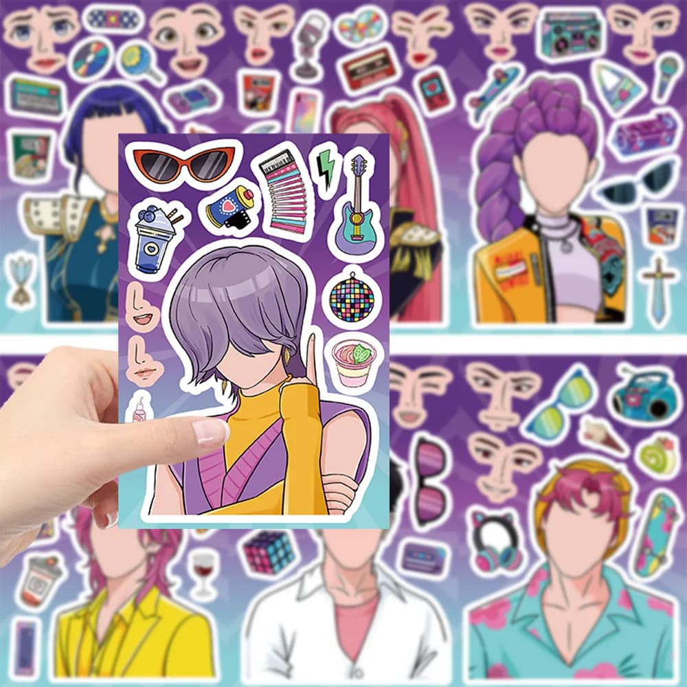 Adesivi Carini per Creare Volti, Sticker Riutilizzabili K-pop Anime, Decorazioni Creative Fai-da-Te per Feste per Bambini