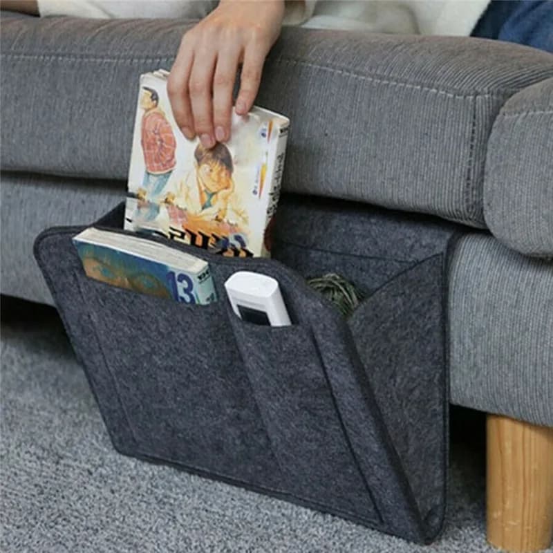 1 Pezzo Pratica Borsa Organizer in Feltro da Comodino per Telecomando, Portaoggetti Sospeso per Divano, TV, Letto, Scrivania con Tasche
