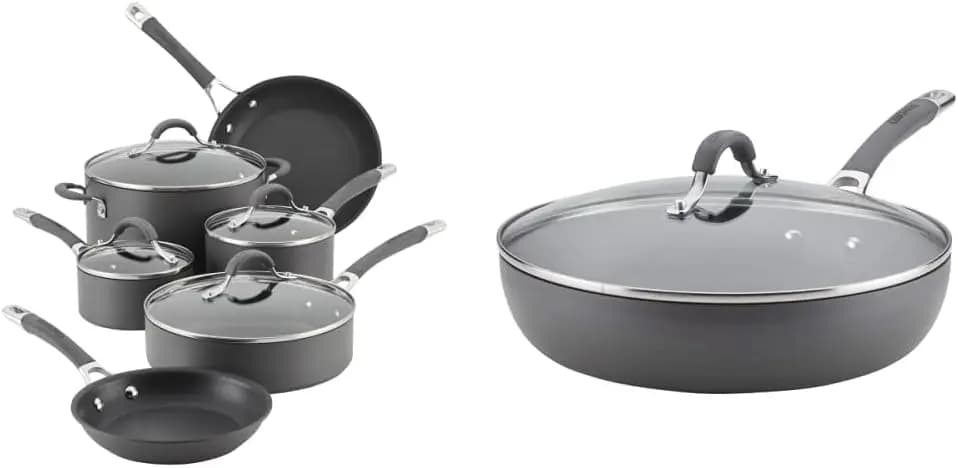 Set of 10 pieces non-stick pans with frying pan, hard anodized, dishwasher safe, grey