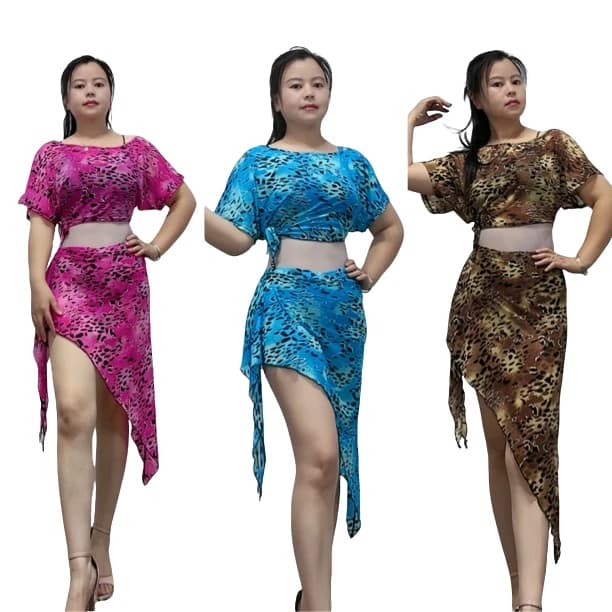 Nuovo Completo da Danza del Ventre 2025 con Stampa Piccola e Rete, Set da Allenamento per Danza Orientale, Abbigliamento Corto per Donne Appassionate di Fitness