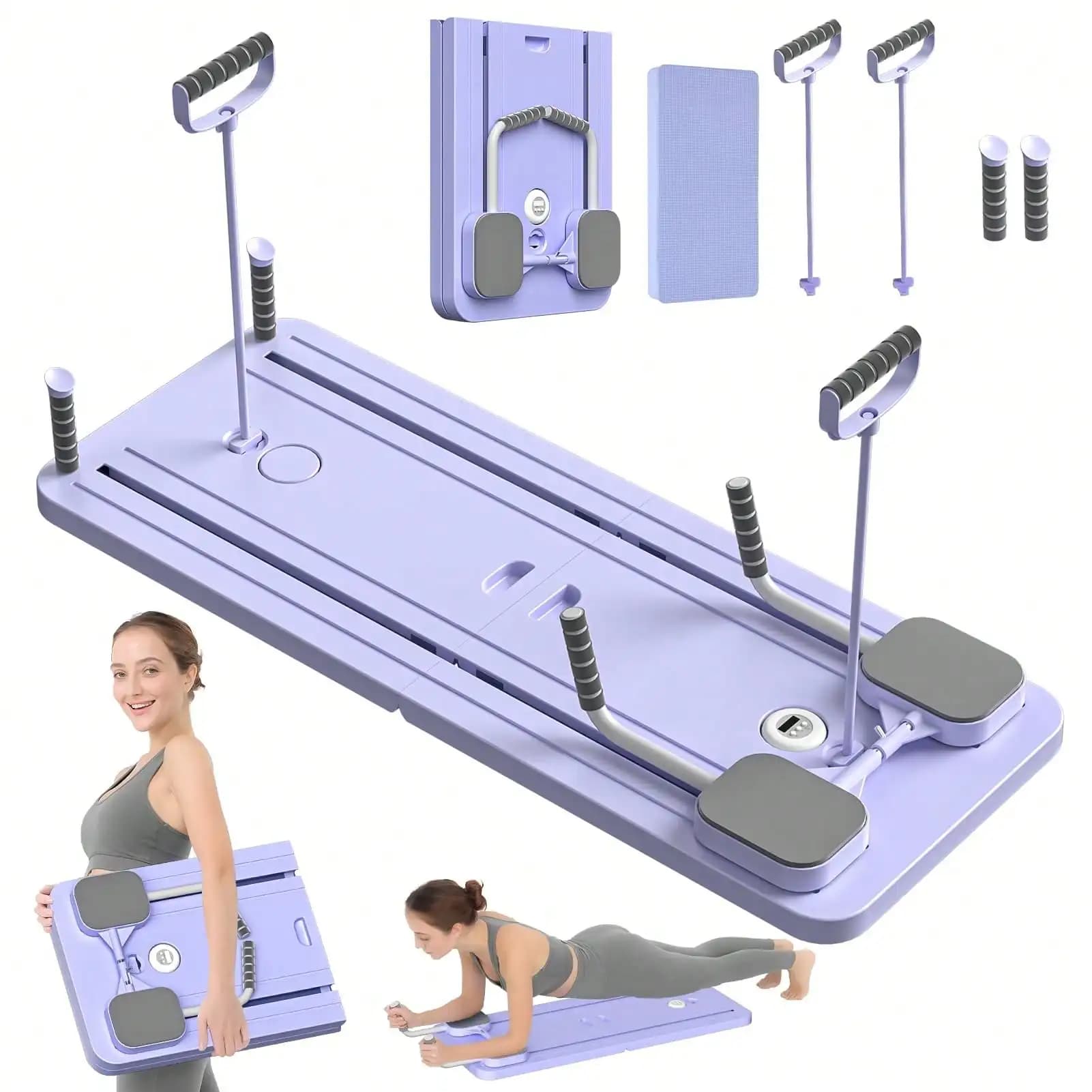 Macchina Pieghevole per Pilates Reformer per Palestra Domestica - Tavola Scorrevole Portatile 5-in-1 con Bande di Resistenza e Jump Board | Allenatore per il Core