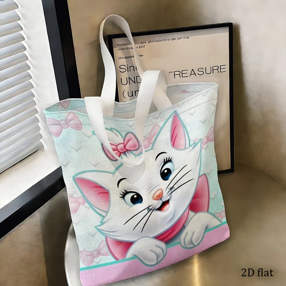 Borsa tote con fiocco rosa Marie Aristocats, borsa per la spesa riutilizzabile, adatta per l'uso quotidiano, viaggi, scuola, un bel regalo per i fan di Disney.