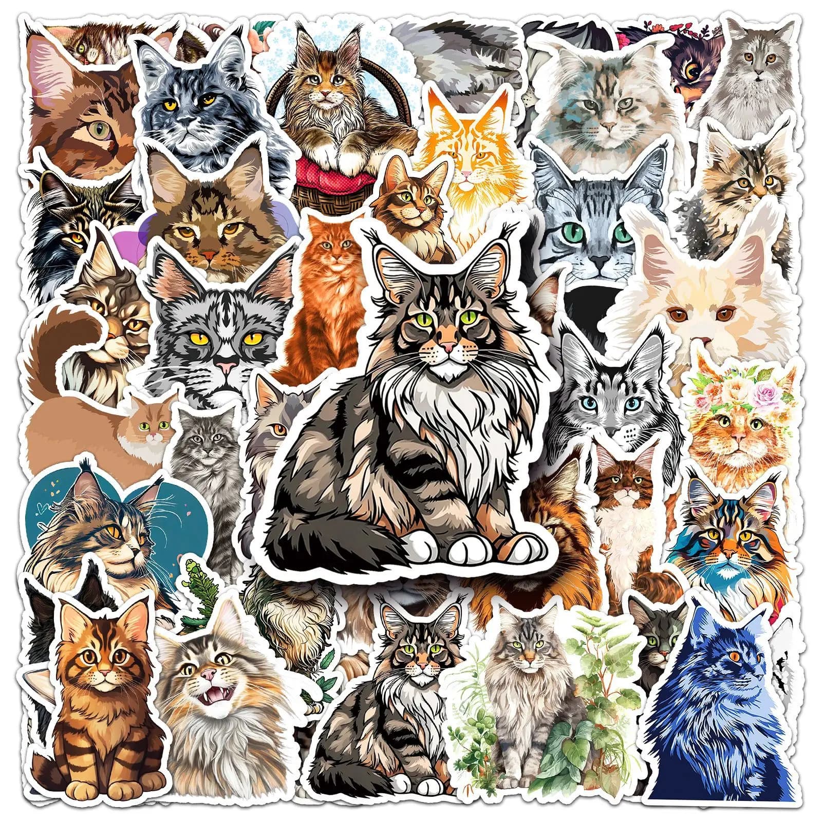 50Pcs Maine Coon graffiti cartoon DIY Decoratio phone Luggage Laptop Guitar Bike Skateboard fridge helmet Toy waterpro sticker