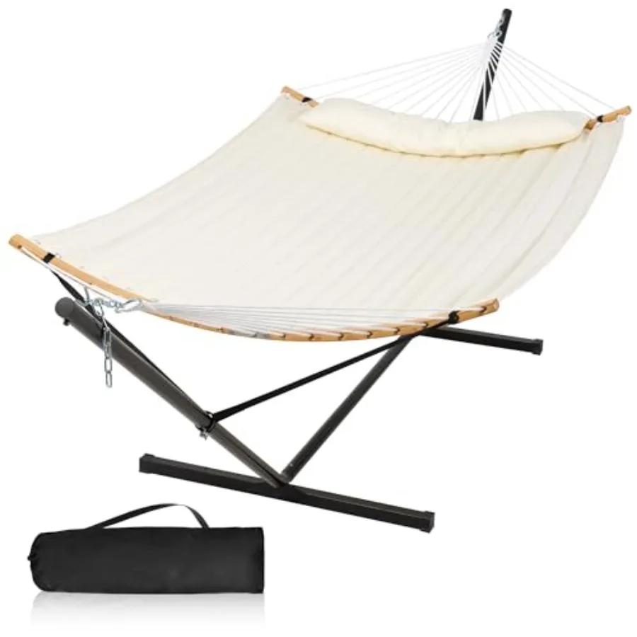 Exterior hammock for Two Persons with Included Support, Amaca Beige with Curva Bar, Bearing and Portable Bag, Capacity 450 Books