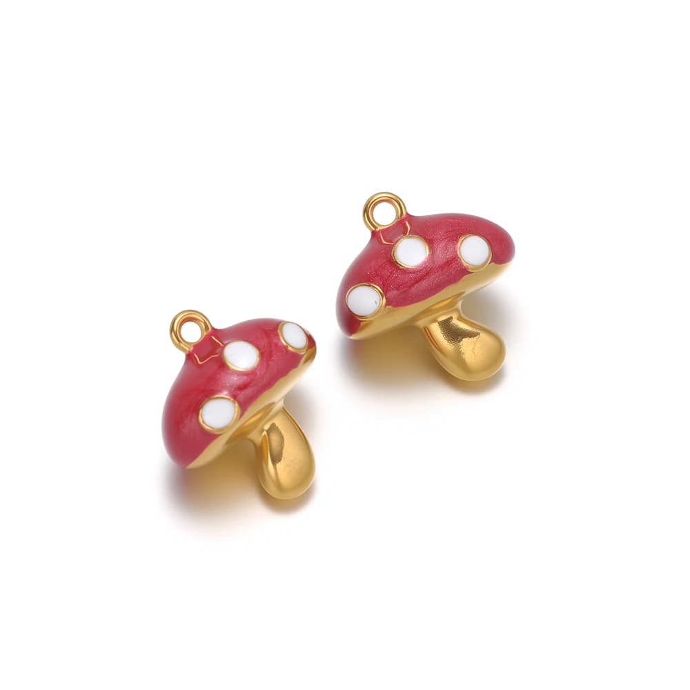 4Pcs Stainless Steel Colorful Enamel Mushroom Charms Earrings Pendants for DIY Necklaces Bracelets Findings Cute Jewelry Making