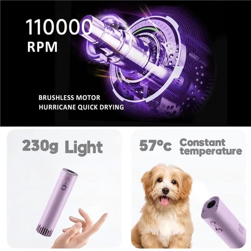 High Power Dog Hair Dryer Negative Ion Pet Grooming Tool Silent Operation Brush Quick Dry Neck Hanging Portable EU Plug