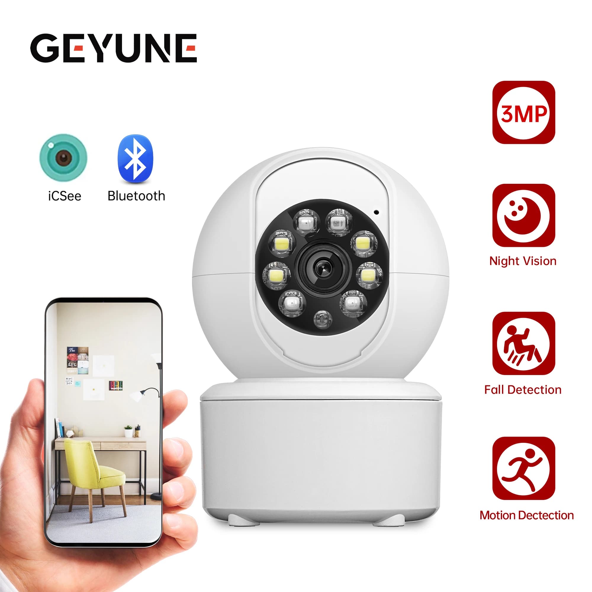 3MP WIFI Smart Camera Protezione di sicurezza Baby Monitor Mini Cam Visione notturna a colori Ai Monitoraggio umano Audio bidirezionale ICSEE