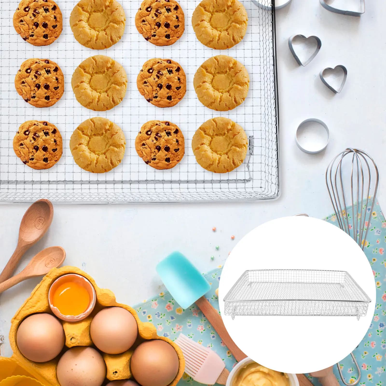 Premium Anti-Agent Basket for Air Fryer, Stainless Steel Cooling Grid for Cooking, Cooling, Draining and Conservation Foods, Usura Resistant