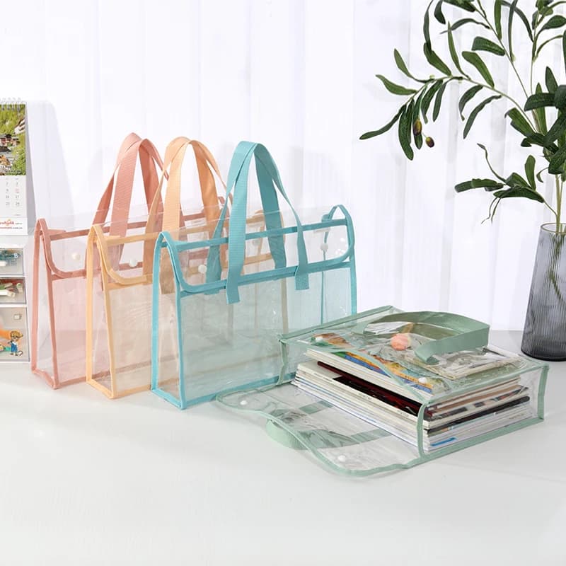 Borsa per documenti trasparente di grande capacità con bottone a pressione - Custodia per esami impermeabile per il trasporto a mano Cartella per documenti per studenti Organizzazione dei compiti