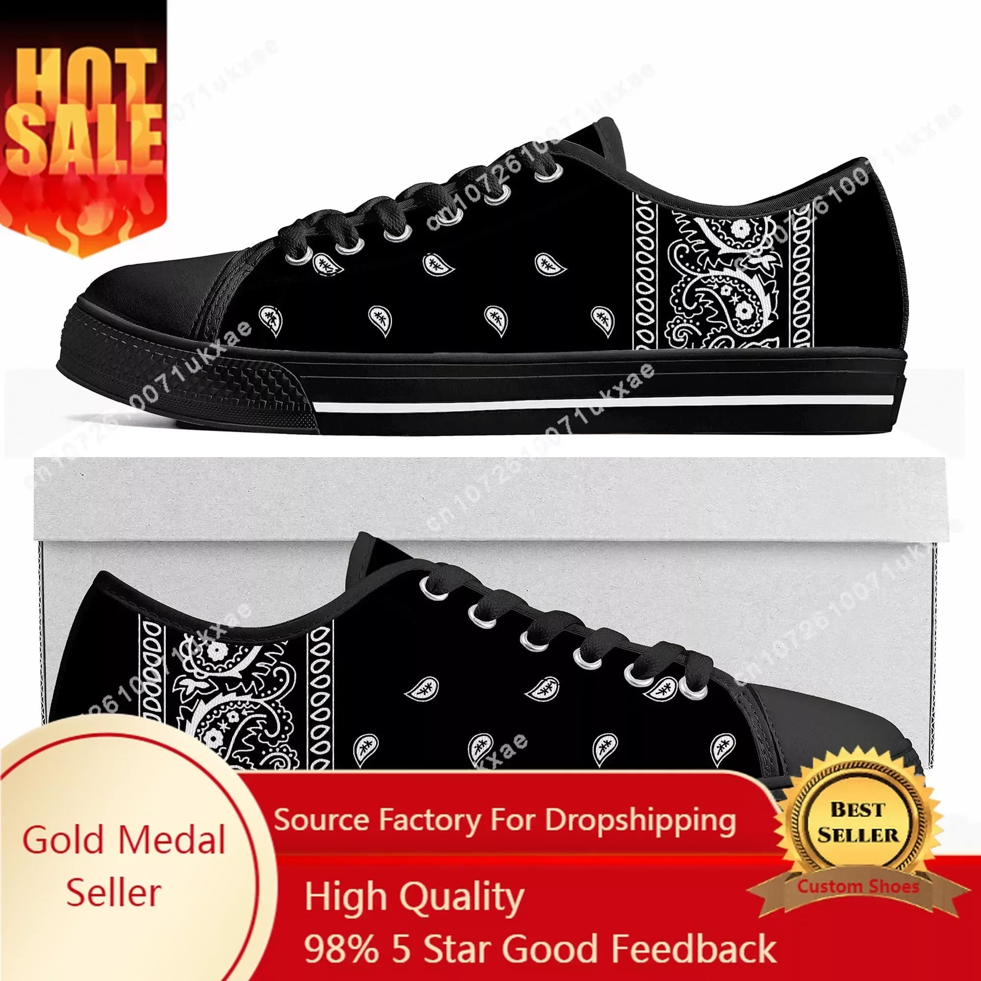 Bandana Paisley Sneakers basse Uomo Donna Adolescente Nero Bianco Rosso Blu Sneaker in tela coppia Scarpe casual Personalizza scarpa fai da te