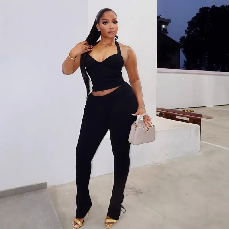 Sexy Backless Pure Color Sleeveless Belted Casual Set 2025 Winter New Arrival Women's Fashion Ensemble Tight Fit Leisure Wear