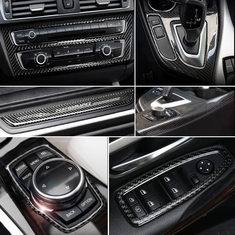 Accessori per rivestimento della copertura del bracciolo della porta del pannello CD dell'aria condizionata del cambio interno dell'auto in fibra di carbonio per BMW Serie 1 2 F20 F21 F22