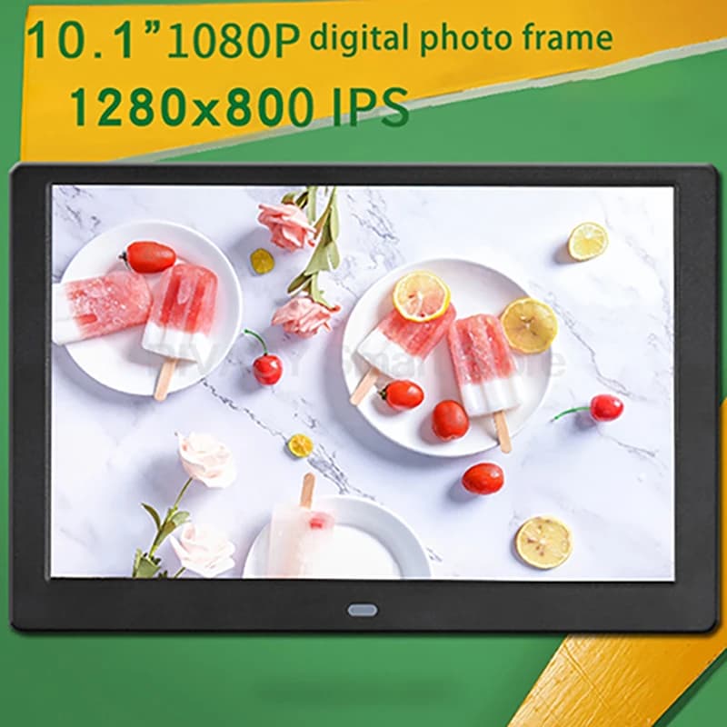Lettore pubblicitario con cornice per foto digitale per album elettronico IPS HD da 10,1 pollici 1280x800 con altoparlanti stereo ultrasottili a castone stretto