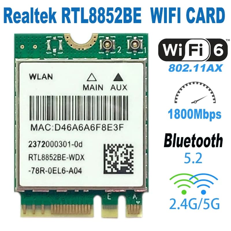Muslimb Dual Band 2.4G/5G WIFI6 802.11ax WIFI Card 1800M BT5.2 modulo rete NGFF M.2 per laptop/PC supporto Win10/Win11
