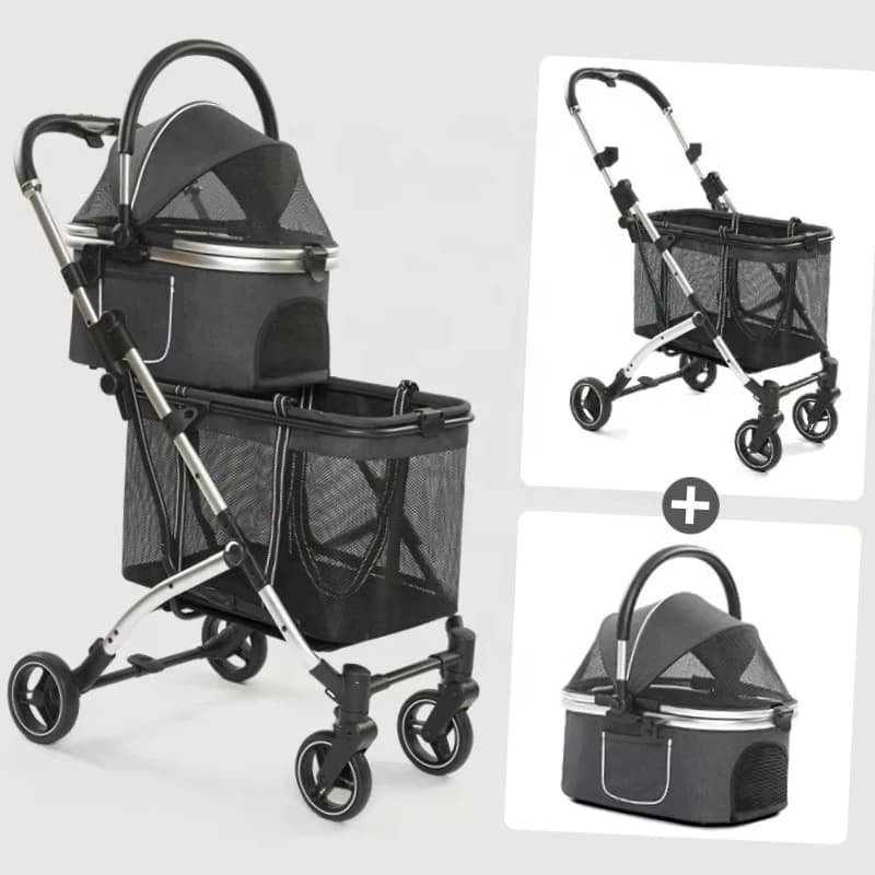 Passeggino per cani gemellare pieghevole e staccabile Carrello per piccoli animali domestici facile da montare per cani e gatti Trasportini da viaggio