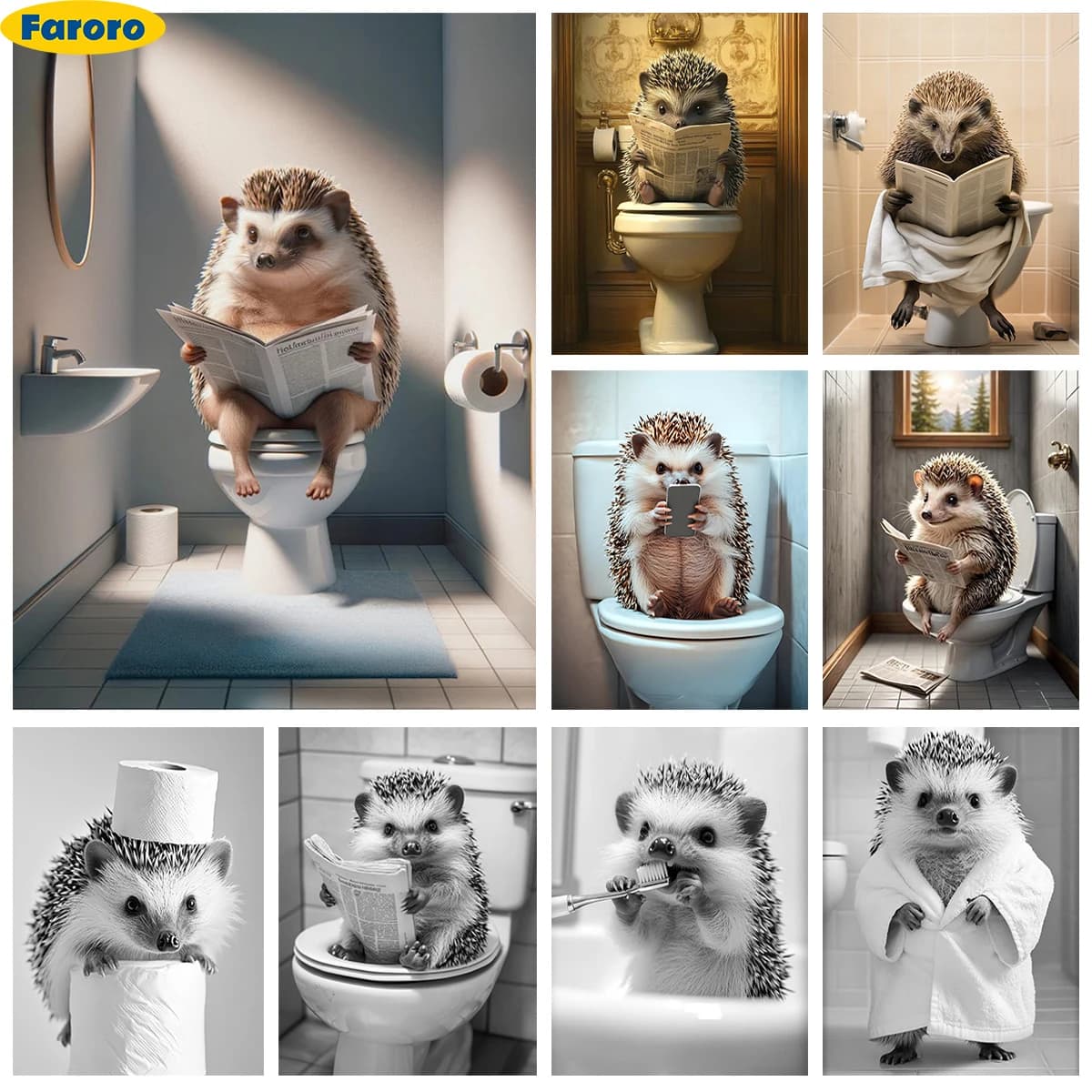 Animali divertenti Diamante fai da te Ricamo Riccio sulla toilette Kit di pittura diamante 5D Pittura a mano per bambini Mosaico Home Room Decor