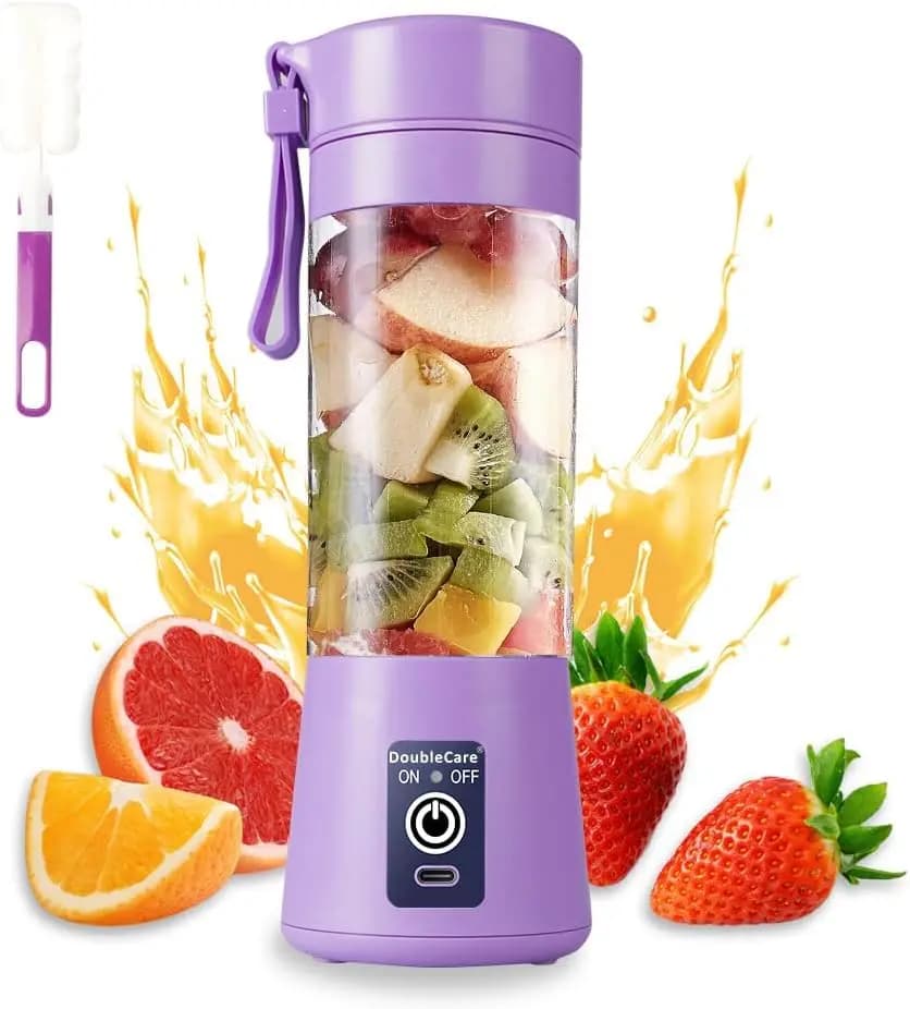 Frullatore Elettrico Portatile USB, 380ml Viola Chiaro, Sei Lame per Frullati e Succhi