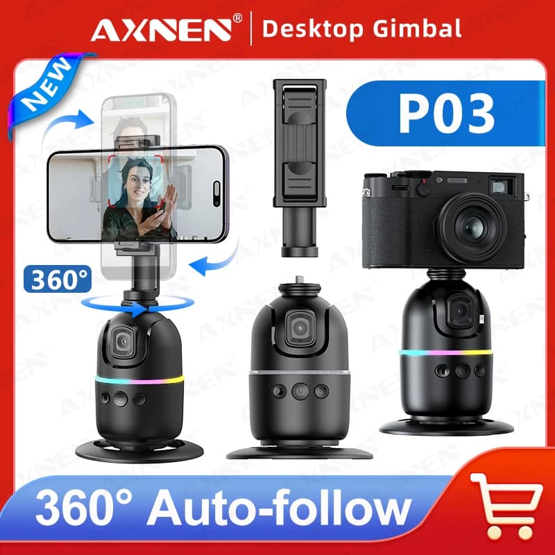 AXNEN P03 cardan stabilizer for mobile phone AI 360 follow Selfie Stand Face Tracking Desktop Gimbal for mobile phones and cameras