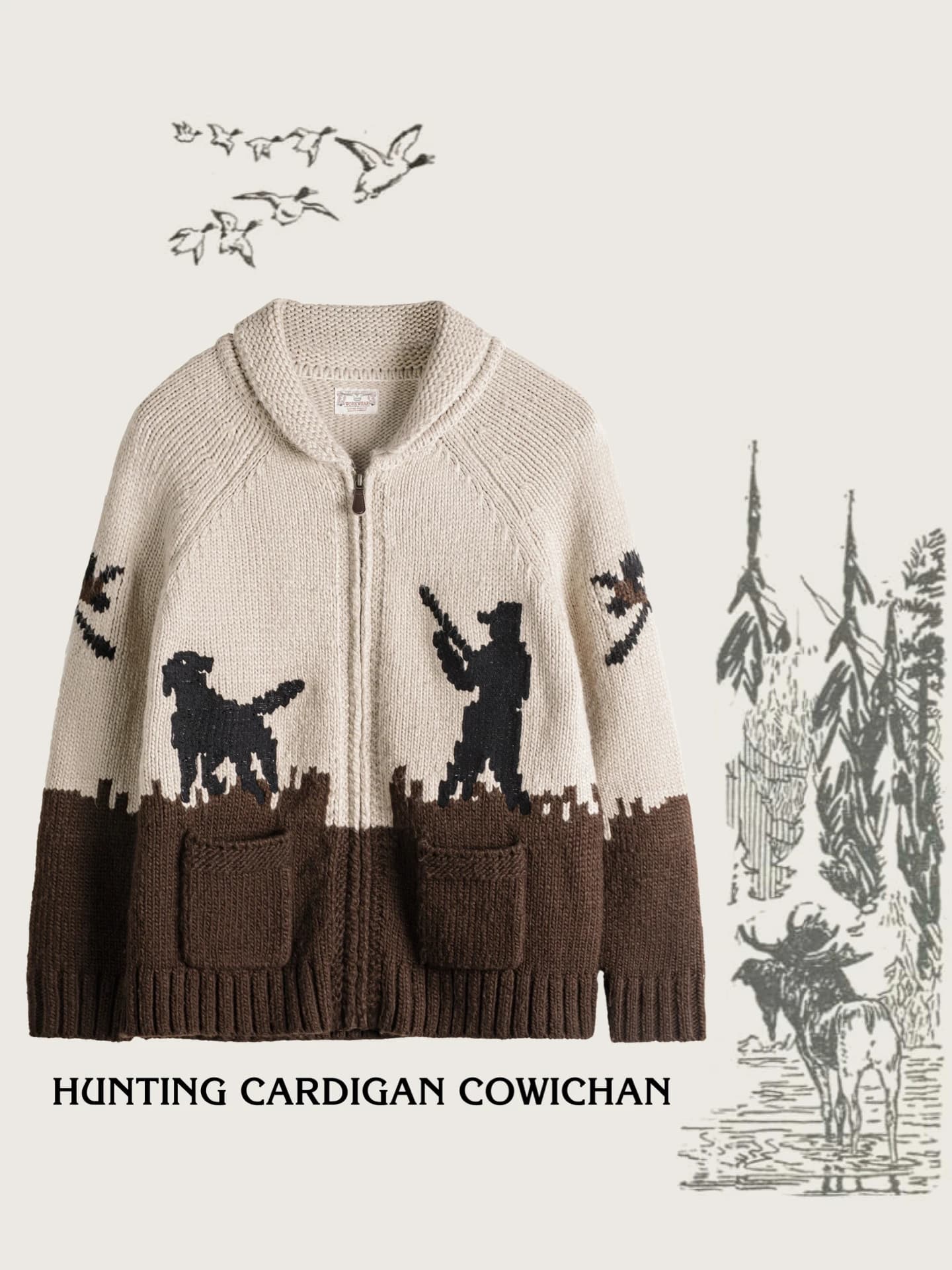 Cardigan Uomo in Maglia Spessa Stile Nordico Cowichan con Colletto Verde Frutta, Pesante a Maniche Lunghe
