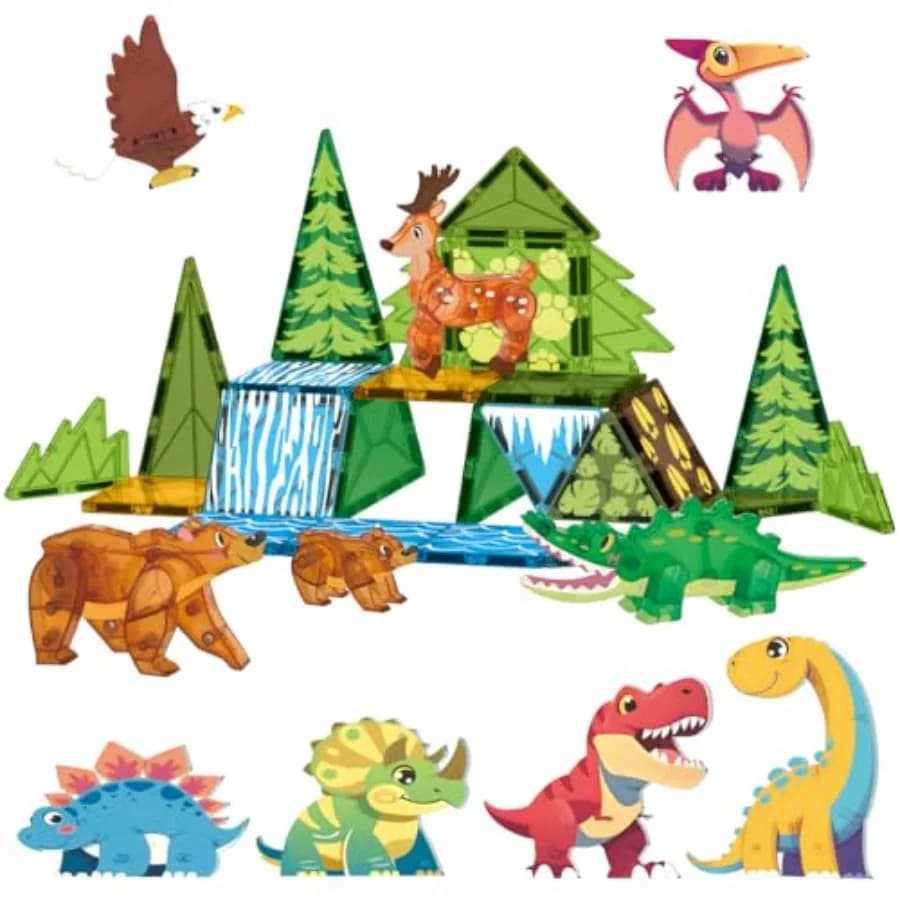Mattoncini Magnetici Animali Dinosauri Giocattoli STEM Blocchi Educativi 35 Pezzi Set Sensoriale per Bambini 3-5 Anni 5-7 Anni Ragazzi Ragazze