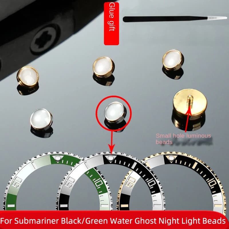 Per Rolex Submariner Perlina luminosa Verde Nero Fantasma d'acqua Notte Perla Piccolo foro Blu Perline fluorescenti Inserto con castone in zaffiro