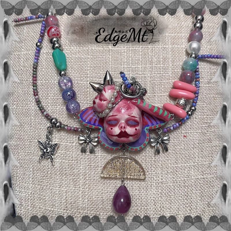 New Gothic Mask Doll Necklace, Handcrafted Stone Clay, Unlock Unisex Personalized Matching