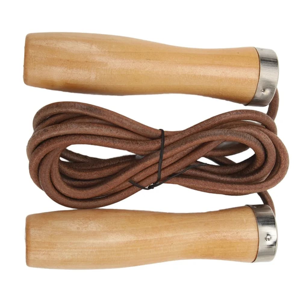 Rope Skipping Cowhide Leather Jump Rope Wooden Handle Portable Skipping Rope Wooden Handle Jump Rope Fitness Exercise