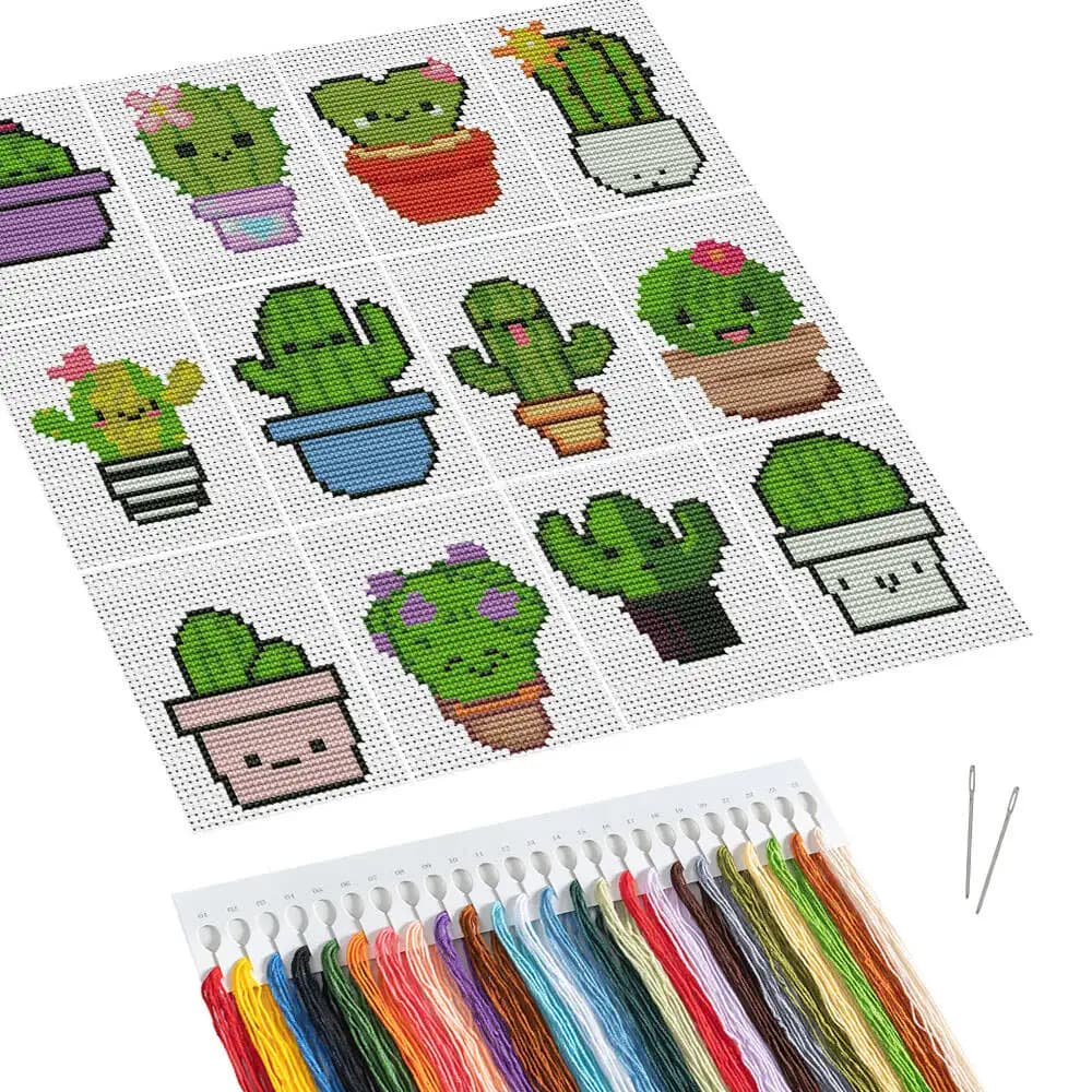 EverShine FAI DA TE Punto Croce Cactus MINI Pianta Da Ricamo 11ct Tela Stampata Starter Kit Per Principianti Lavoro A Mano Arte Artigianato Regalo