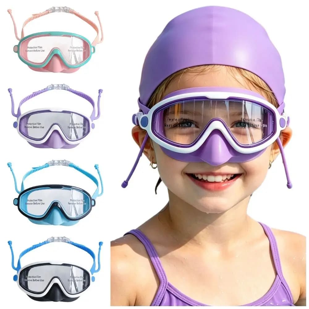 Waterproof Anti-Fog Kids Swim Goggles UV Protection Leak-proof Diving Eyewear PC Glass Wide View Silicone Swim Cap Boys Girls