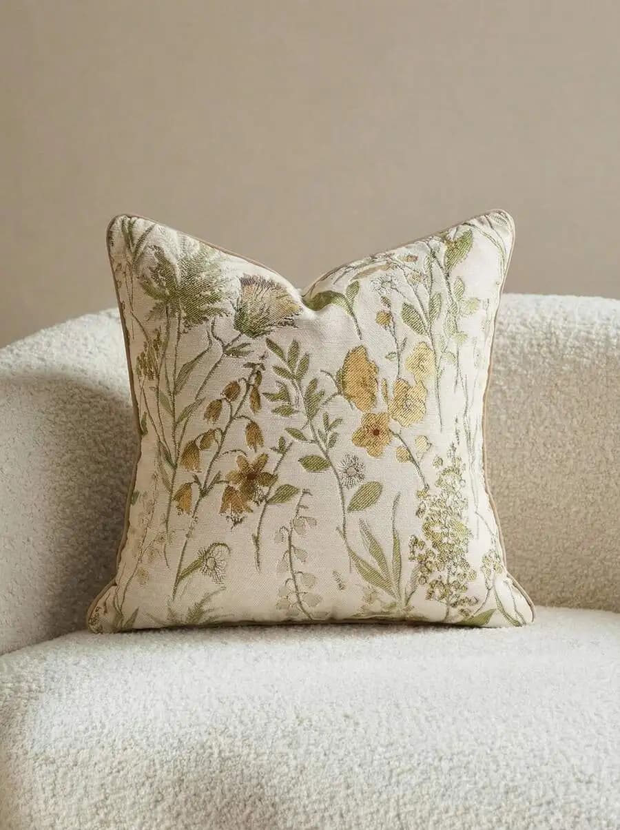 Floral Chenille Jacquard Decorative Pillow Cover For Sofa Bed Home All Seasons