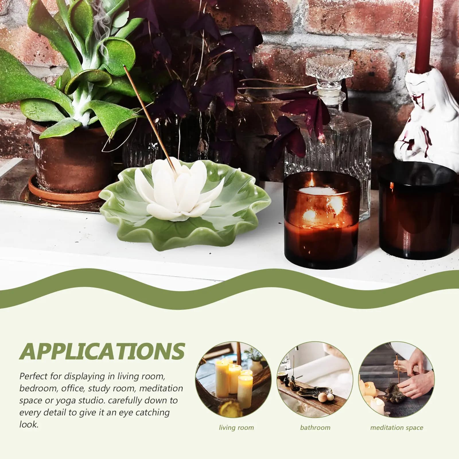 Porta Incenso in Ceramica a Forma di Fiore, Design a Foglia di Loto, Decorazione Rilassante per la Casa, Bruciatore di Incenso Purificante
