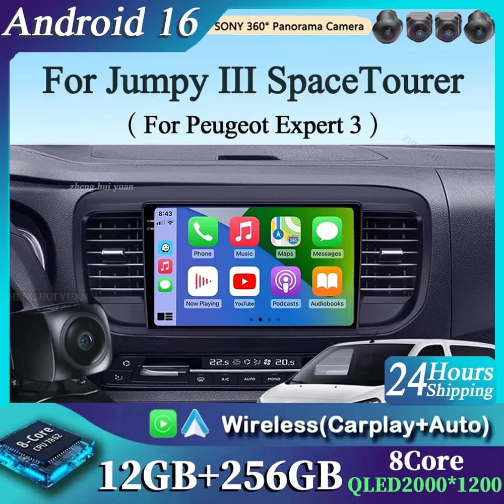 For Citroen Jumpy III 3 SpaceTourer 1 and Peugeot Expert 3 2016 2017 - 2021 Android 16 GPS WIFI 4G Carplay&Autoradio