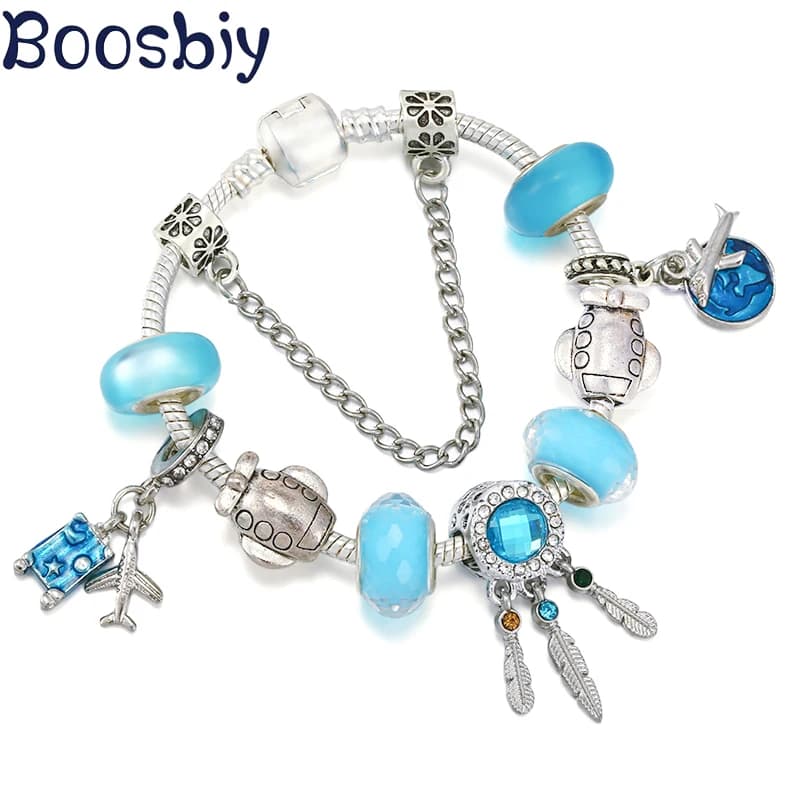 Travel Round The World Dream catcher Charm Bracelet With Airplane Pendant Fit Personality Jewelry Gift DIY Bracelet