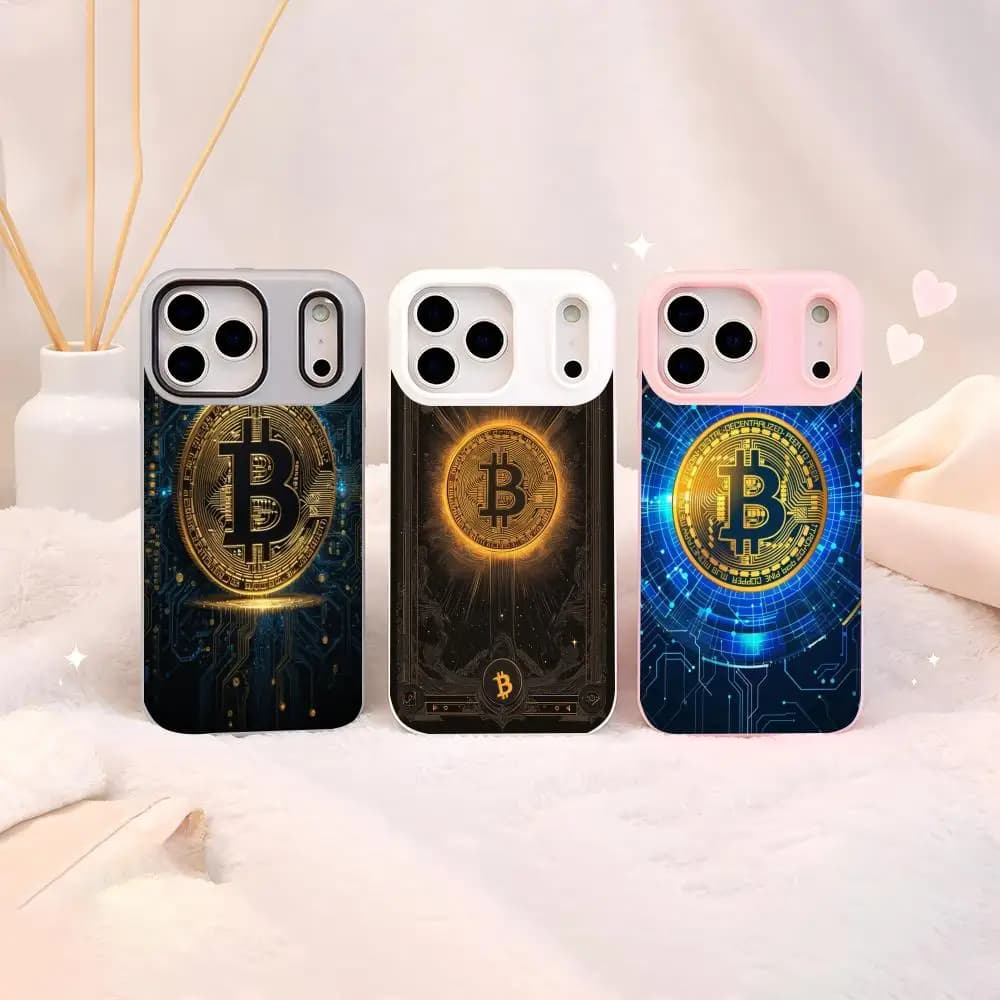 Custodia per iPhone 12-17 a tema Bitcoin in TPU morbido trasparente, anti-ingiallimento, antiurto, ultra sottile e leggera