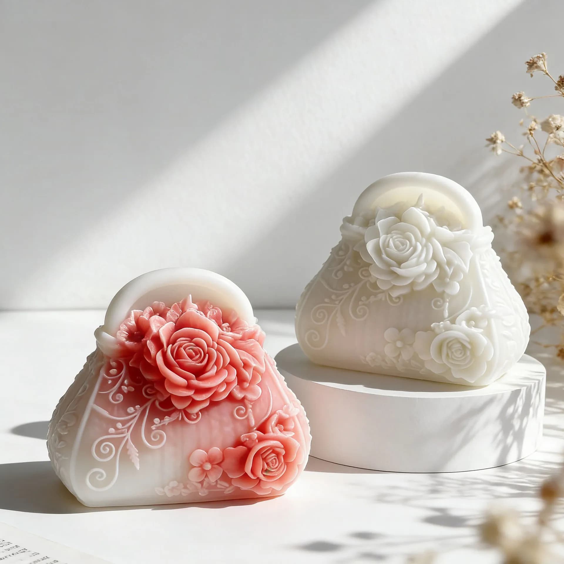 Stampo in silicone per borsa con fiore di rosa in rilievo 3D, candela aromatica fai da te, stampi per colata di gesso, borsa da donna, decorazione per la casa, artigianato