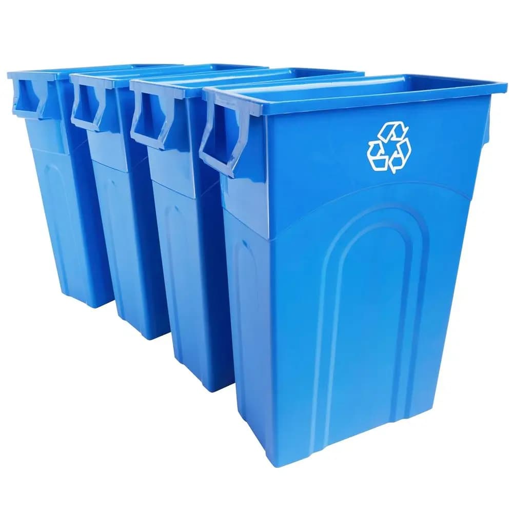 Bidone per la Raccolta Differenziata a Profilo Sottile da 23 Galloni, Confezione da 4, in Plastica, Blu, Adatto per Uso Interno ed Esterno