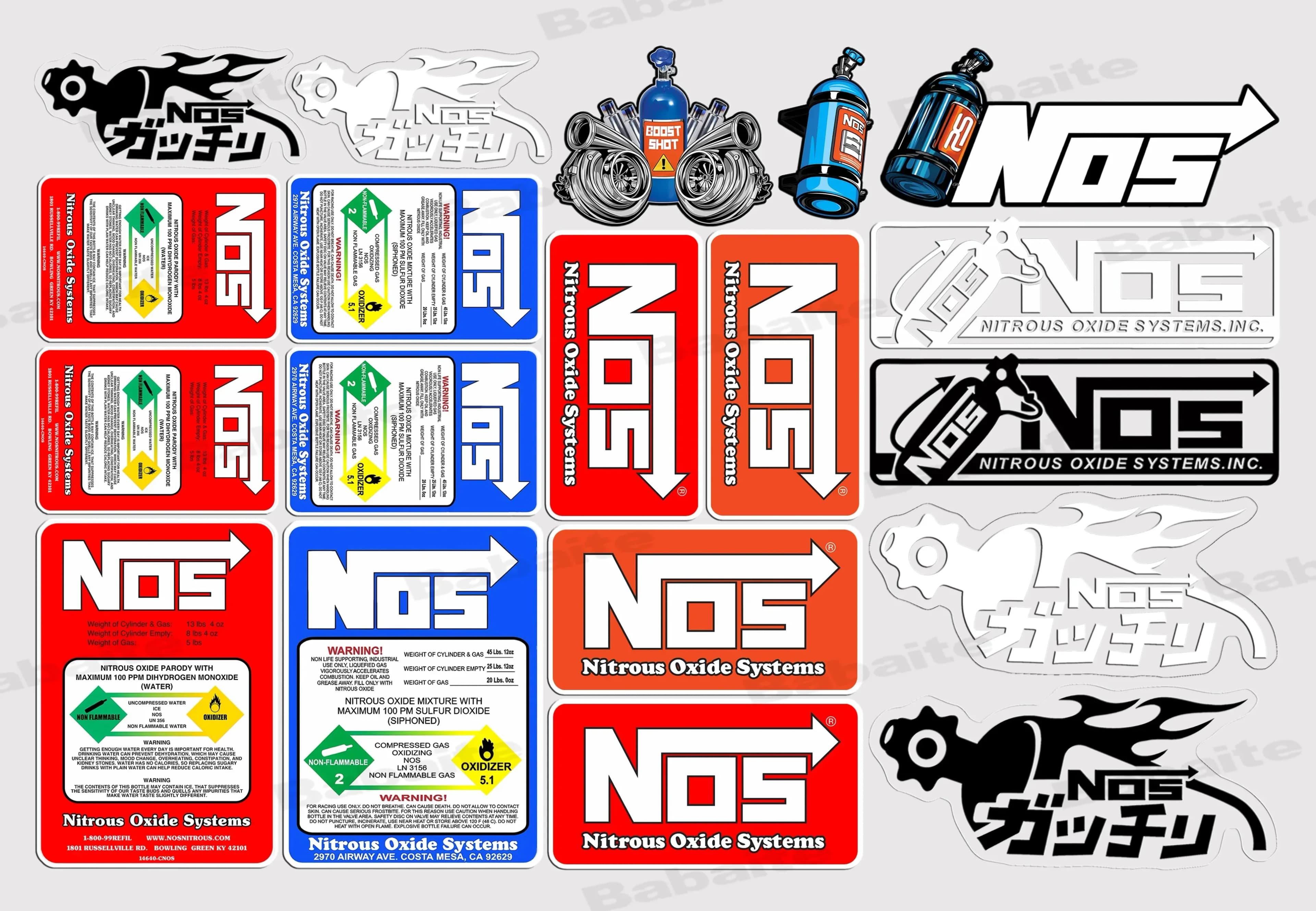 Cool NOS Nitrous Oxide Sticker Set, Vibrant Auto - Themed Decals for Cars, Laptops, Great for Personalizing with Racing Style