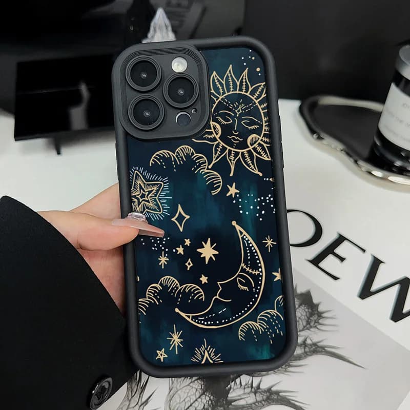 For iPhone 17 16 15 14 13 12 11 Pro Max Case Moon Sun Design Silicone Cover Printed for iPhone XS X XR 7 8 Plus 16e 17 Air Funda