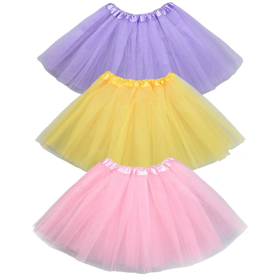 3 Pcs Kids Ballet Tutu Skirt Set Girl Dancewear Layered Tulle Skirts with Elastic Waist Candy Color Children Performance Costume